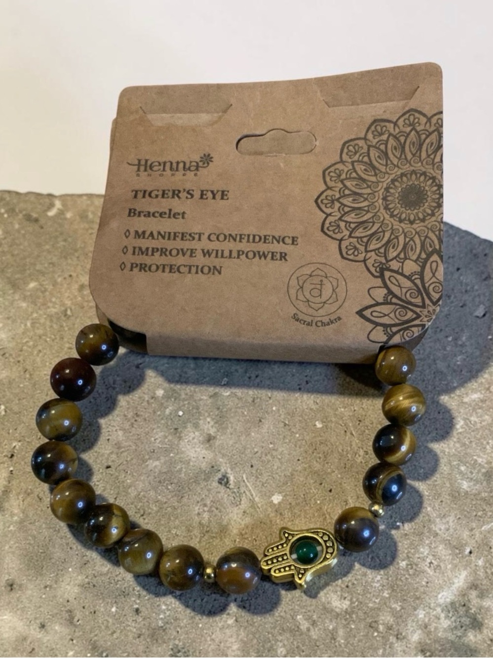 Henna Tiger's Eye Beaded Bracelet with hamsa charm